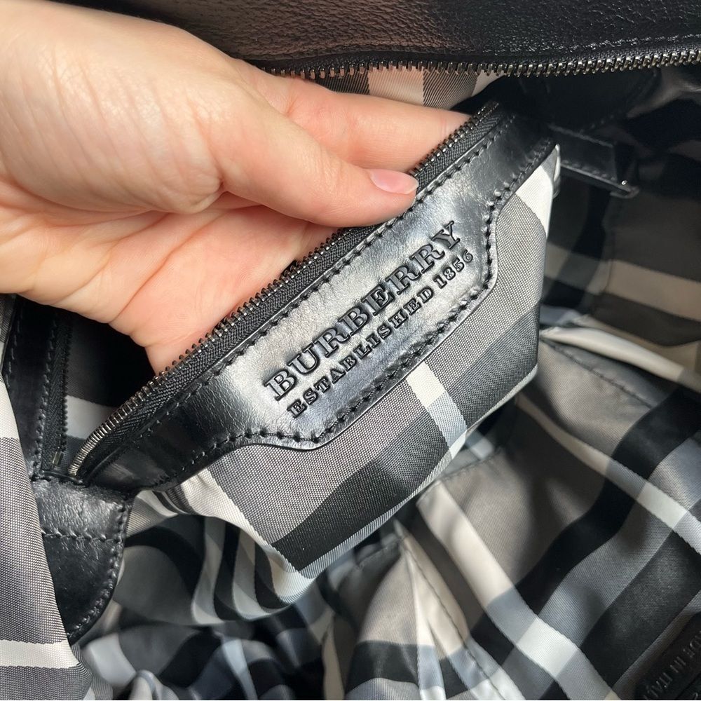 BURBERRY Black XL Calf Leather Hobo Shoulder Bag Haymarket Nova Check Canterbury - Picture 14 of 16